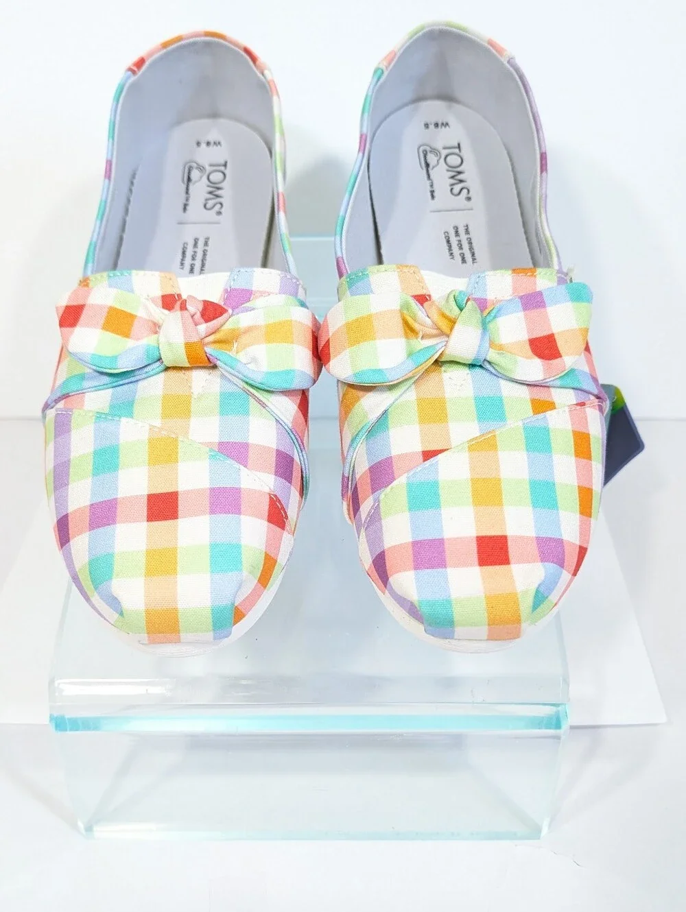 Toms Plaid Alpargata sz 8.5 NEW Women Flat Slip on Shoes Summer madras bow